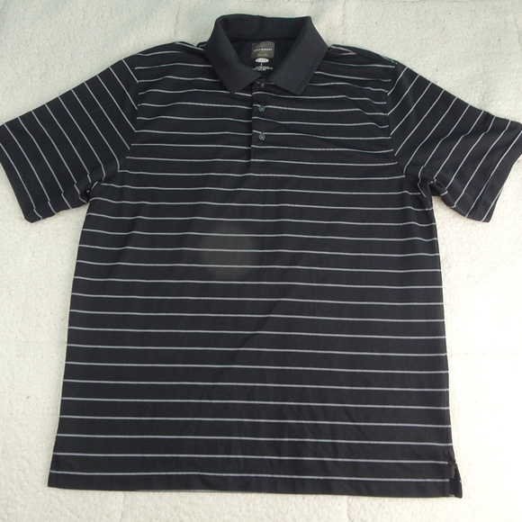 Greg Norman Tasso Elba Black w/White Lines Polo Lg - Picture 1 of 5